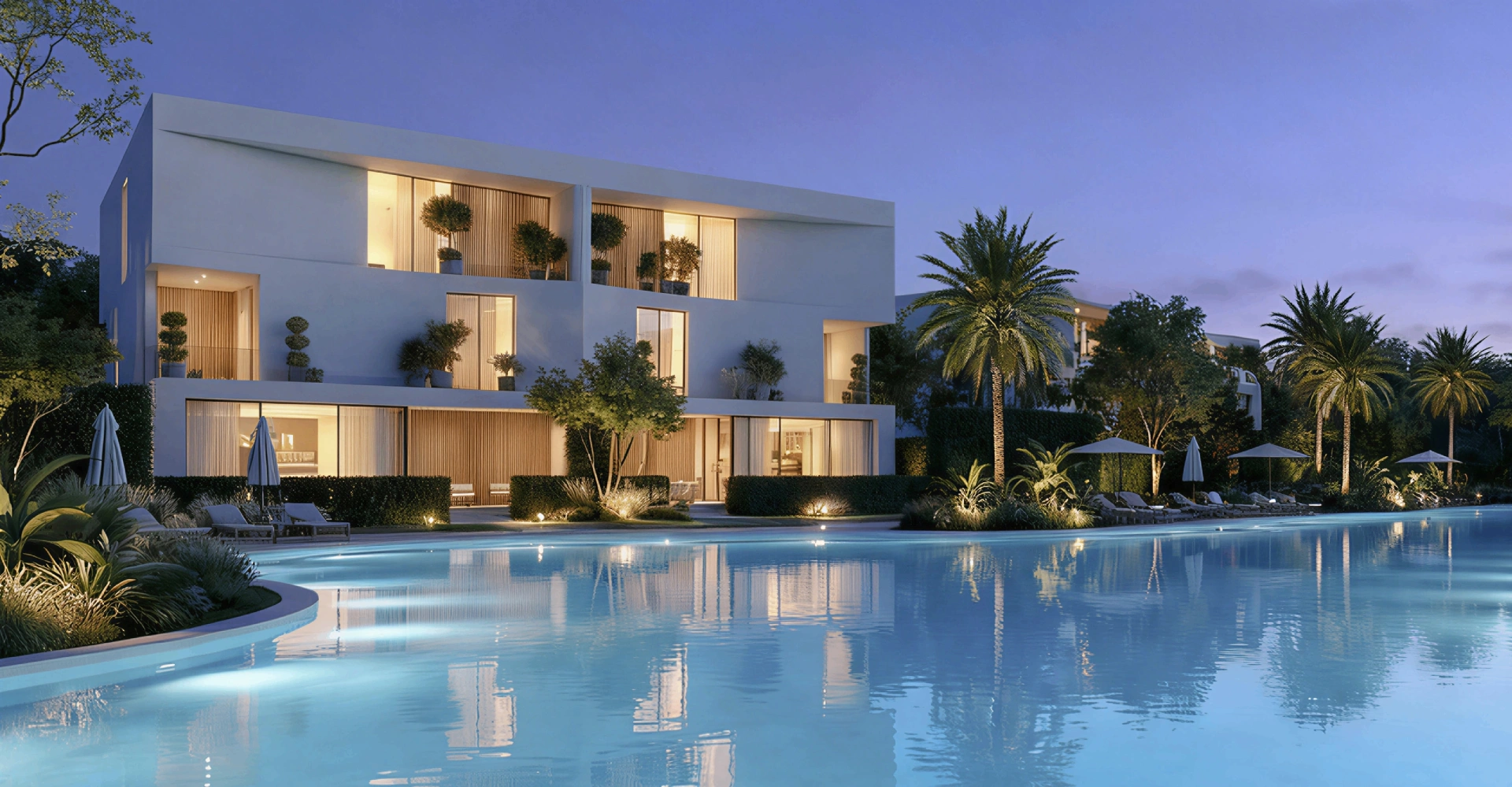 The Dune duet at Lunaya by Zaya overlooking swimmable lagoons, featuring tranquil courtyard-led architecture.